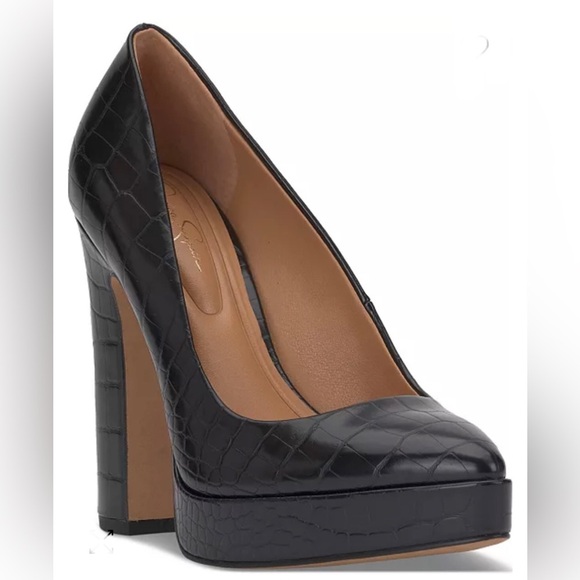 JESSICA SIMPSON Glynis black embossed High Heel platform Pumps size 11 brand new - Picture 1 of 7
